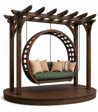 Yuvarlak Ahşap Pergola Salıncak – özel üretim ahşap pergola