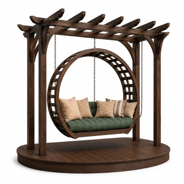Yuvarlak Ahşap Pergola Salıncak – özel üretim ahşap pergola