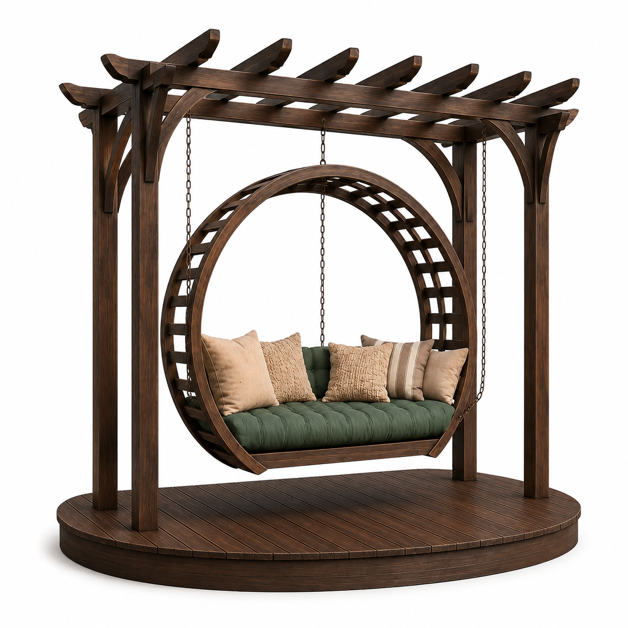 Yuvarlak Ahşap Pergola Salıncak – özel üretim ahşap pergola