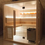 Ev Tipi Portatif Sauna – Stonewood Sedir Sauna 2 × 1,6 – özel üretim ahşap kapı detay görünümü 1