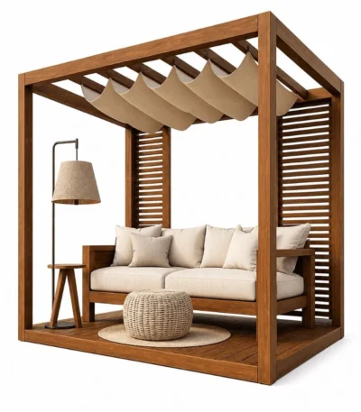 Modern Ahşap Pergola Oturma Alanı – Model KM-0024 – özel üretim ahşap pergola