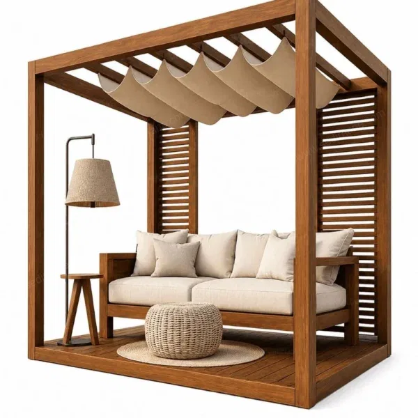 Modern Ahşap Pergola Oturma Alanı – Model KM-0024 – özel üretim ahşap pergola
