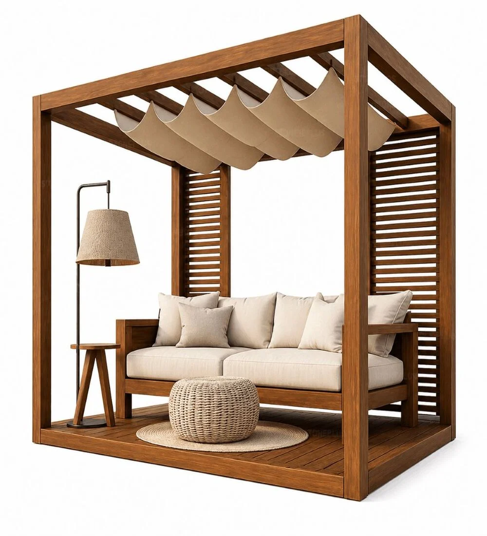 Modern Ahşap Pergola Oturma Alanı – Model KM-0024 – özel üretim ahşap pergola