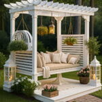 Beyaz Ahşap Pergolalı Bahçe Salıncağı – ahşap pergola detay görünümü 2