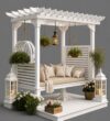 Beyaz Ahşap Pergolalı Bahçe Salıncağı – ahşap pergola detay görünümü 3