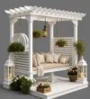 Beyaz Ahşap Pergolalı Bahçe Salıncağı – ahşap pergola detay görünümü 5