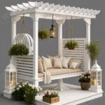 Beyaz Ahşap Pergolalı Bahçe Salıncağı – ahşap pergola detay görünümü 3