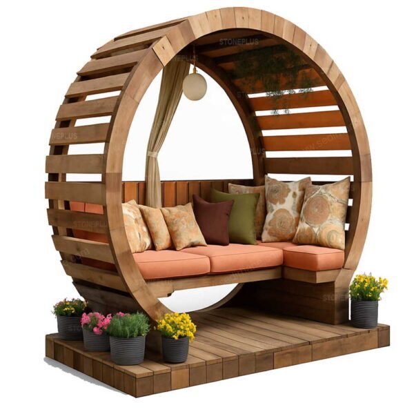 Yuvarlak Ahşap Bahçe Oturma Alanı – özel üretim özel üretim ahşap kapı