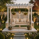 Beyaz Ahşap Pergolalı Bahçe Salıncağı – ahşap pergola detay görünümü 1