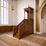 Ahşap Cami Minberi – El Oyması İslami Motifli Cami Minberi – özel üretim ahşap korkuluk