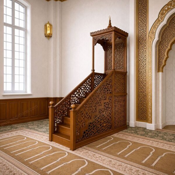 Ahşap Cami Minberi – El Oyması İslami Motifli Cami Minberi – özel üretim özel üretim ahşap ürün