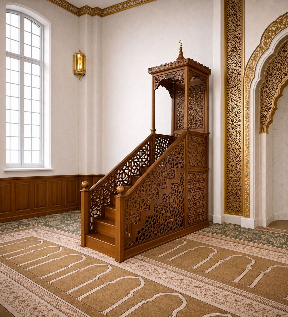 Ahşap Cami Minberi – El Oyması İslami Motifli Cami Minberi | Sedirhane Ahşap Cami Minberi – El Oyması İslami Motifli Cami Minberi – özel üretim ahşap korkuluk