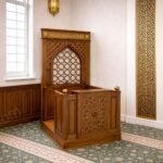 Ahşap Mihrap Kürsüsü – Oyma Desenli Cami ve Mescit Kürsüsü – özel üretim ahşap raf detay görünümü 1