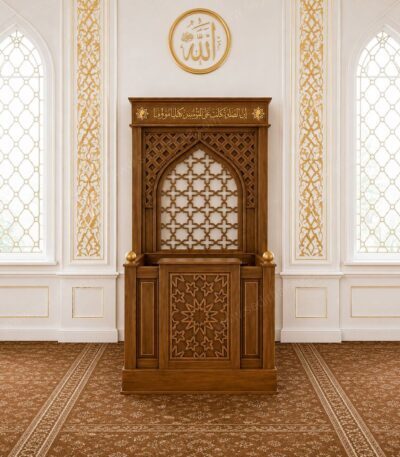 Ahşap Mihrap Kürsüsü – Oyma Desenli Cami ve Mescit Kürsüsü – özel üretim özel üretim ahşap raf