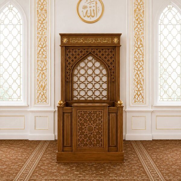 Ahşap Mihrap Kürsüsü – Oyma Desenli Cami ve Mescit Kürsüsü – özel üretim özel üretim ahşap raf