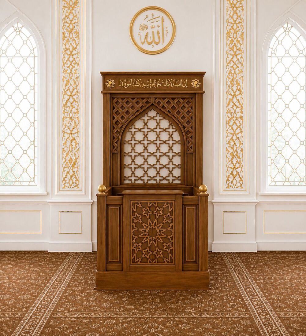 Ahşap Mihrap Kürsüsü – Oyma Desenli Cami ve Mescit Kürsüsü | Sedirhane Ahşap Mihrap Kürsüsü – Oyma Desenli Cami ve Mescit Kürsüsü – özel üretim özel üretim ahşap raf