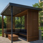 Modern Ahşap Pergola Oturma Alanı – Model KM-0025 – ahşap pergola detay görünümü 2