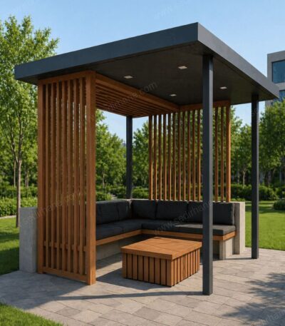 Modern Ahşap Pergola Oturma Alanı – Model KM-0025 – özel üretim ahşap pergola