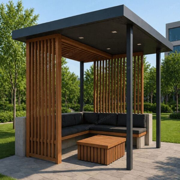 Modern Ahşap Pergola Oturma Alanı – Model KM-0025 – özel üretim ahşap pergola