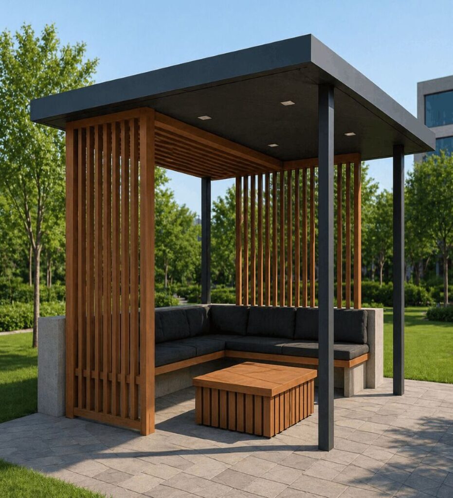 Modern Ahşap Pergola Oturma Alanı – Model KM-0025 – özel üretim ahşap pergola