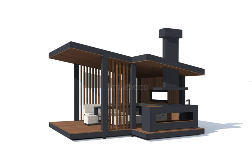 Barbekülü Ahşap Kamelya – Stonewood Kahve 4 × 6 – özel üretim ahşap kamelya