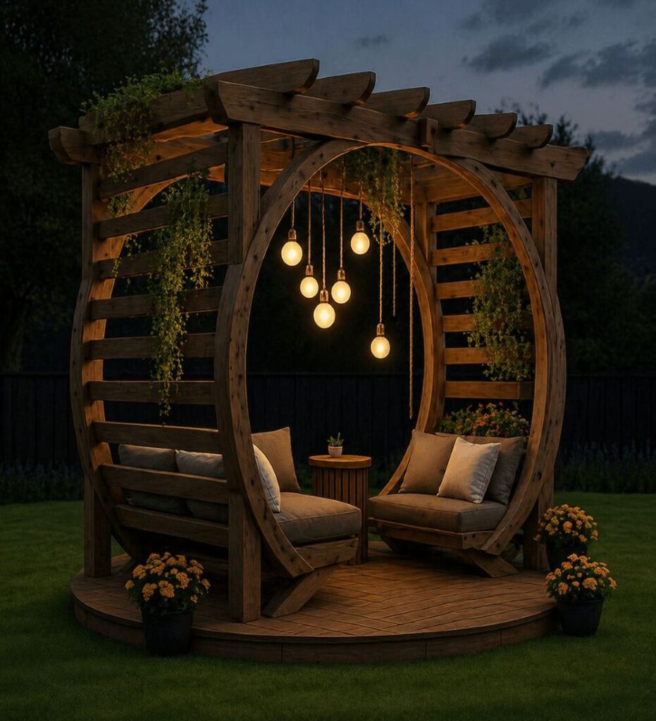 Dekoratif ve Konforlu Bahçe Oturma Alanı – özel üretim ahşap pergola
