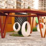 Ahşap Üçgen Halkalı Modern Pergola – Stonewood Çember – ahşap pergola detay görünümü 1