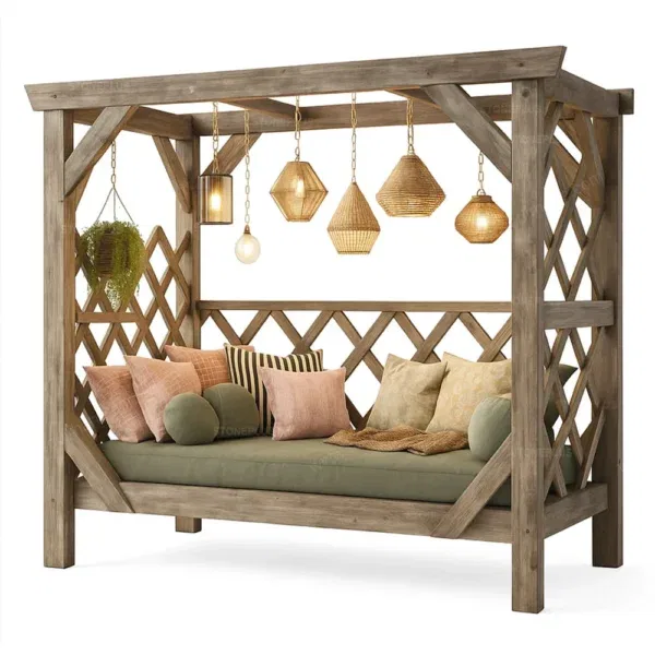 Ahşap Pergolalı Bahçe Salıncağı – özel üretim ahşap pergola