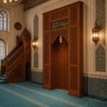 CNC Oyma Ceviz Ağacı Cami Mihrabı – Hat Yazılı Cami Mihrabı – özel üretim ahşap ürün detay görünümü 2