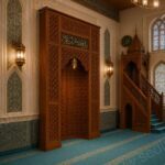 CNC Oyma Ceviz Ağacı Cami Mihrabı – Hat Yazılı Cami Mihrabı – özel üretim ahşap ürün detay görünümü 3