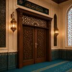 Geometrik Motifli Tek Kanatlı Ahşap Cami Kapısı – özel üretim ahşap kapı detay görünümü 3
