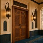Ceviz Renkli İslami Motifli Çift Kanatlı Cami Kapısı – özel üretim ahşap kapı detay görünümü 3