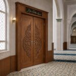 Hat Panolu Osmanlı Göbek Motifli Çift Kanatlı Cami Kapısı – özel üretim ahşap kapı detay görünümü 1
