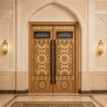 Modern İslami Motifli Cami Kapısı – özel üretim ahşap kapı detay görünümü 1
