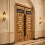 Modern İslami Motifli Cami Kapısı – özel üretim ahşap kapı detay görünümü 3