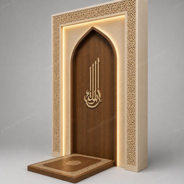 LED Aydınlatmalı Modern Ahşap Cami Mihrabı – Model MH-0023 – özel üretim özel üretim ahşap kapı