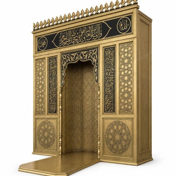 Altın Yaldızlı Ahşap Cami Mihrabı – özel üretim dekoratif ahşap tavan kaplama