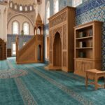 Ölçülü Ahşap Cami İç Mekân Seti – Mihrap, Minber ve Kitaplık – özel üretim ahşap kapı detay görünümü 2
