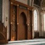 Hatlı Kafesli Ahşap Cami Mihrabı – Model MH-0032 – özel üretim ahşap kapı detay görünümü 1