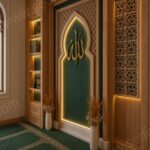Allah Hatlı Yeşil Cami Mihrabı – özel üretim ahşap kapı detay görünümü 1