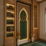 Allah Hatlı Yeşil Cami Mihrabı – özel üretim ahşap kapı detay görünümü 2