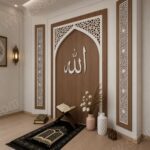 Allah Hatlı Sade Cami Mihrabı – dekoratif ahşap duvar kaplama detay görünümü 1