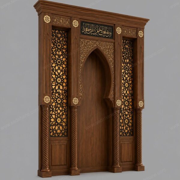 Hatlı Kafesli Ahşap Cami Mihrabı – Model MH-0032 – özel üretim özel üretim ahşap kapı