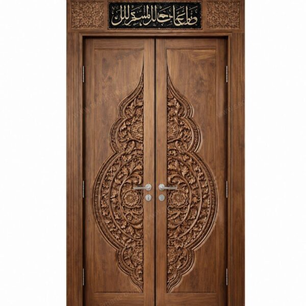 Hat Panolu Osmanlı Göbek Motifli Çift Kanatlı Cami Kapısı – özel üretim özel üretim ahşap kapı