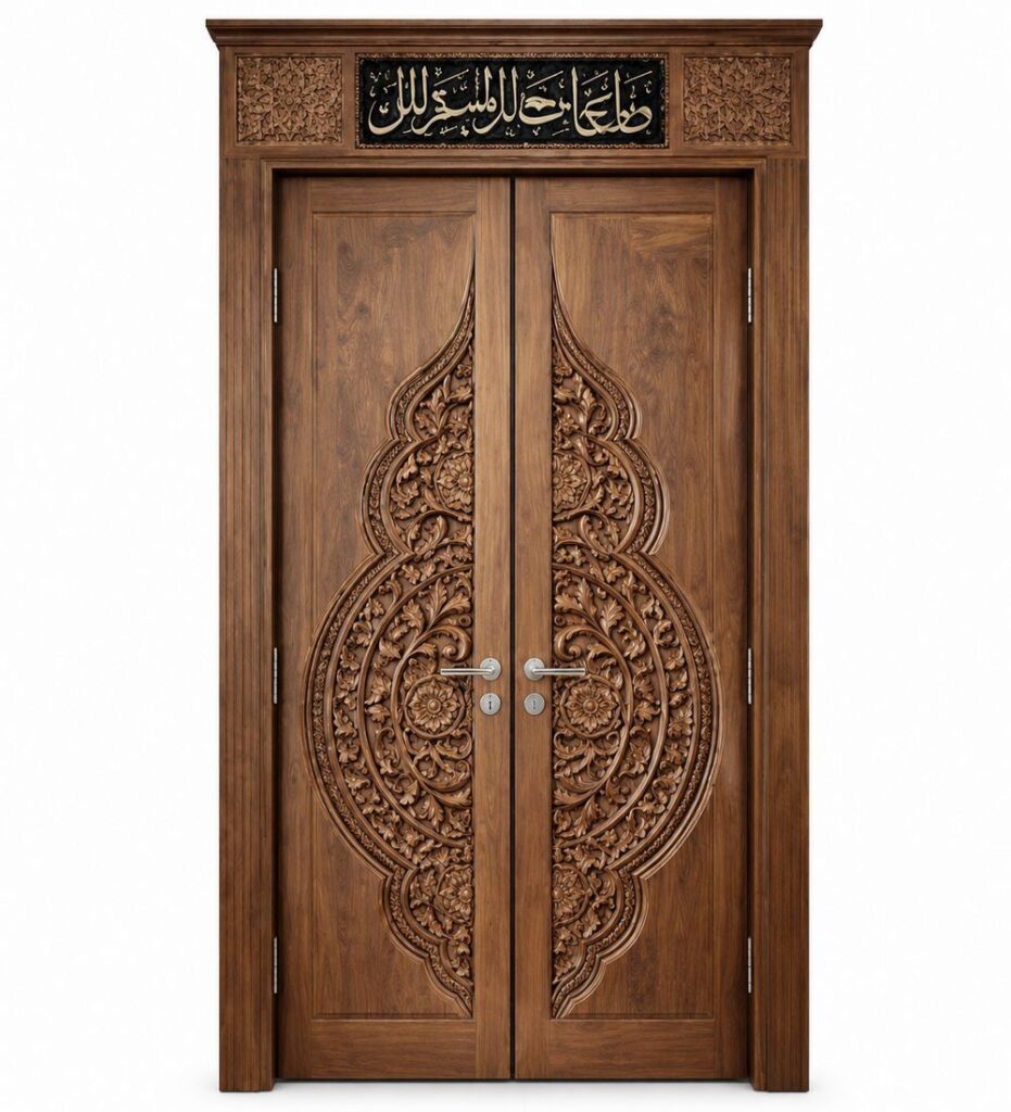 Hat Panolu Osmanlı Göbek Motifli Çift Kanatlı Cami Kapısı