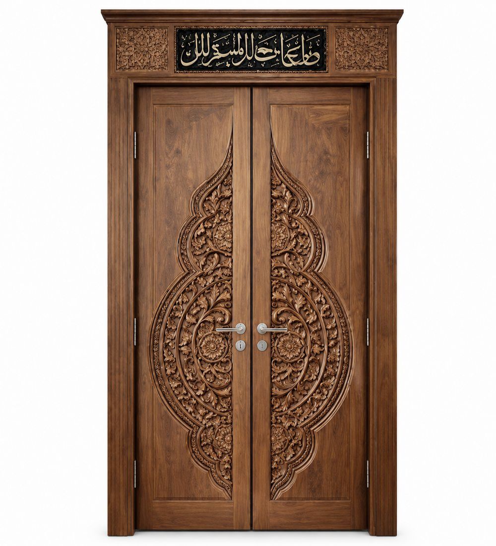 Hat Panolu Osmanlı Göbek Motifli Çift Kanatlı Cami Kapısı Hat Panolu Osmanlı Göbek Motifli Çift Kanatlı Cami Kapısı