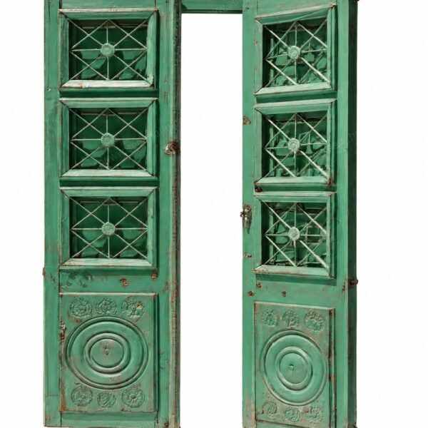 Eskitme Yeşil Renkli Vintage Çift Kanatlı Ahşap Kapı – özel üretim özel üretim ahşap kapı