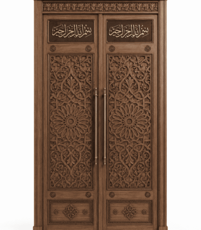 Ceviz Renkli Ahşap Cami Kapısı – özel üretim ahşap merdiven detay görünümü 9