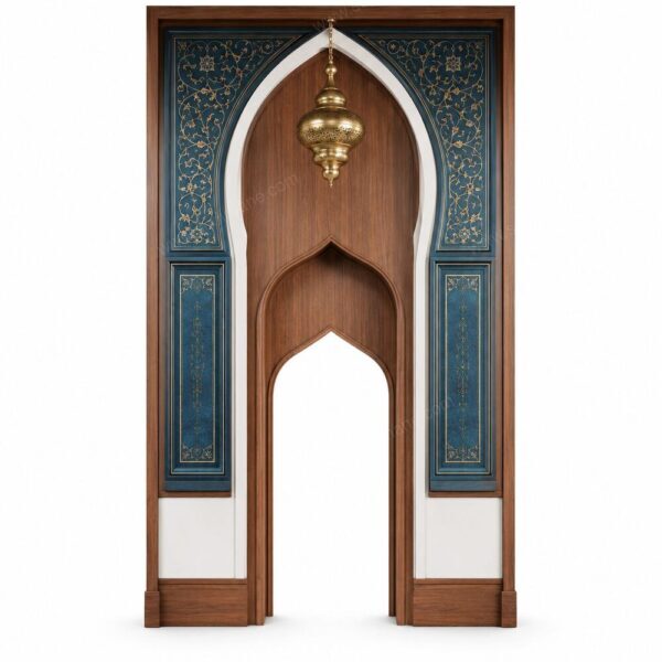Ahşap Cami Mihrabı – Mavi Motifli Özel Ölçü Cami Mihrabı – özel üretim özel üretim ahşap ürün