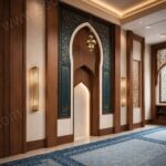 Ahşap Cami Mihrabı – Mavi Motifli Özel Ölçü Cami Mihrabı – özel üretim ahşap ürün detay görünümü 3